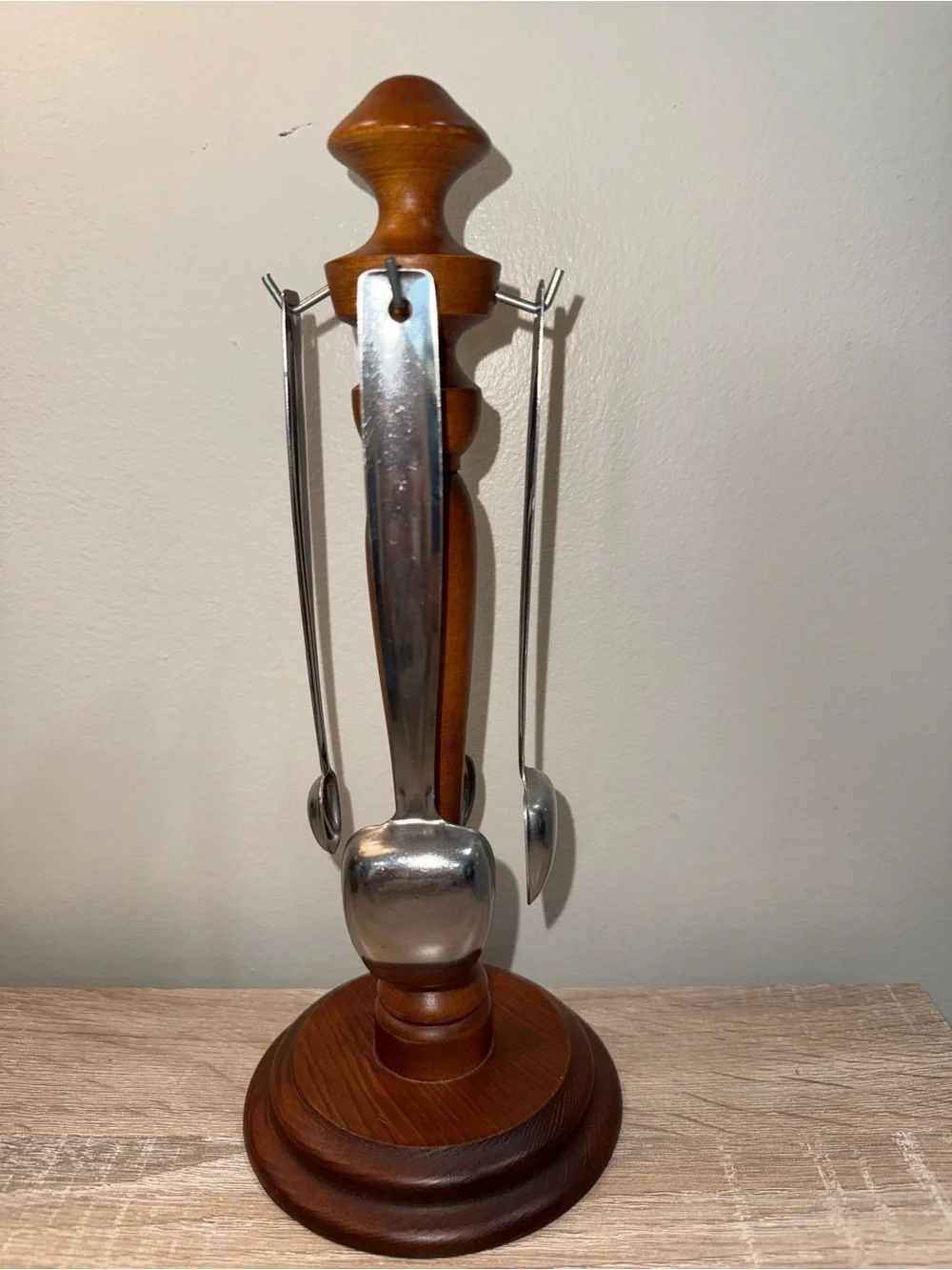 Wooden Stand with Hanging Stainless Spoons